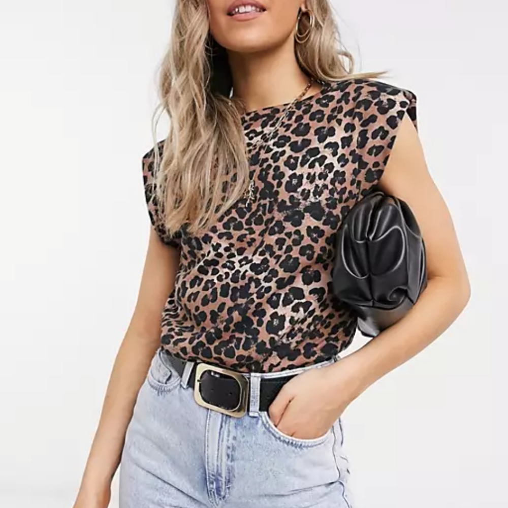 3 for $20 ASOS DESIGN sleeveless t-shirt with shoulder pad in animal print